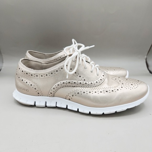 COLE HAAN ZEROGRAND GOLD METALIC LEATHER OXFORDS WOMEN'S SIZE US 8.5 B - Picture 2 of 8